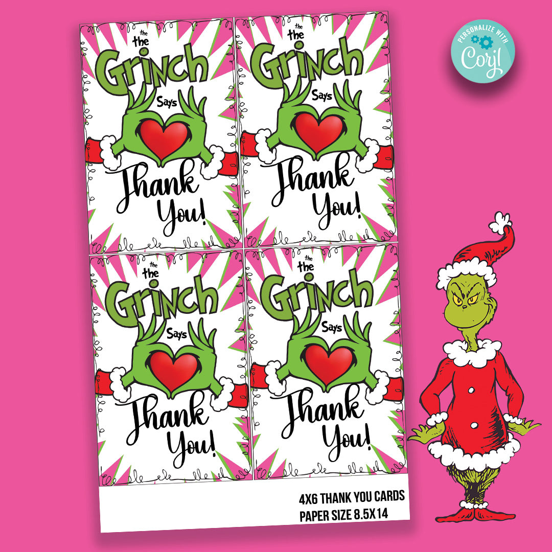 Grinch Birthday (pink) - Thank you Tags