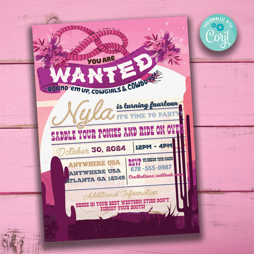 Cowgirl Digital Party Invitation