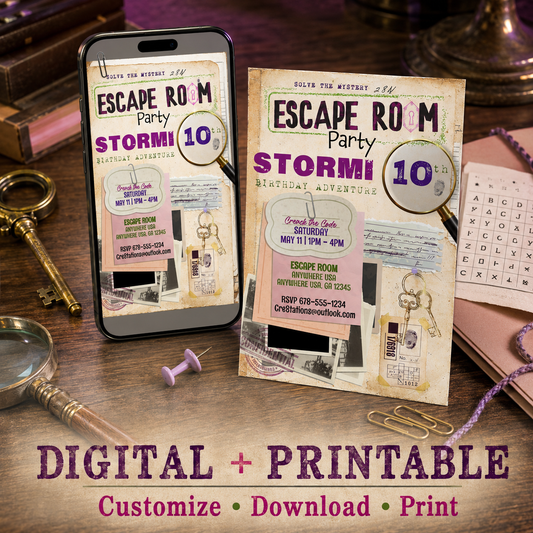 Escape Room Digital Invitation - Pink