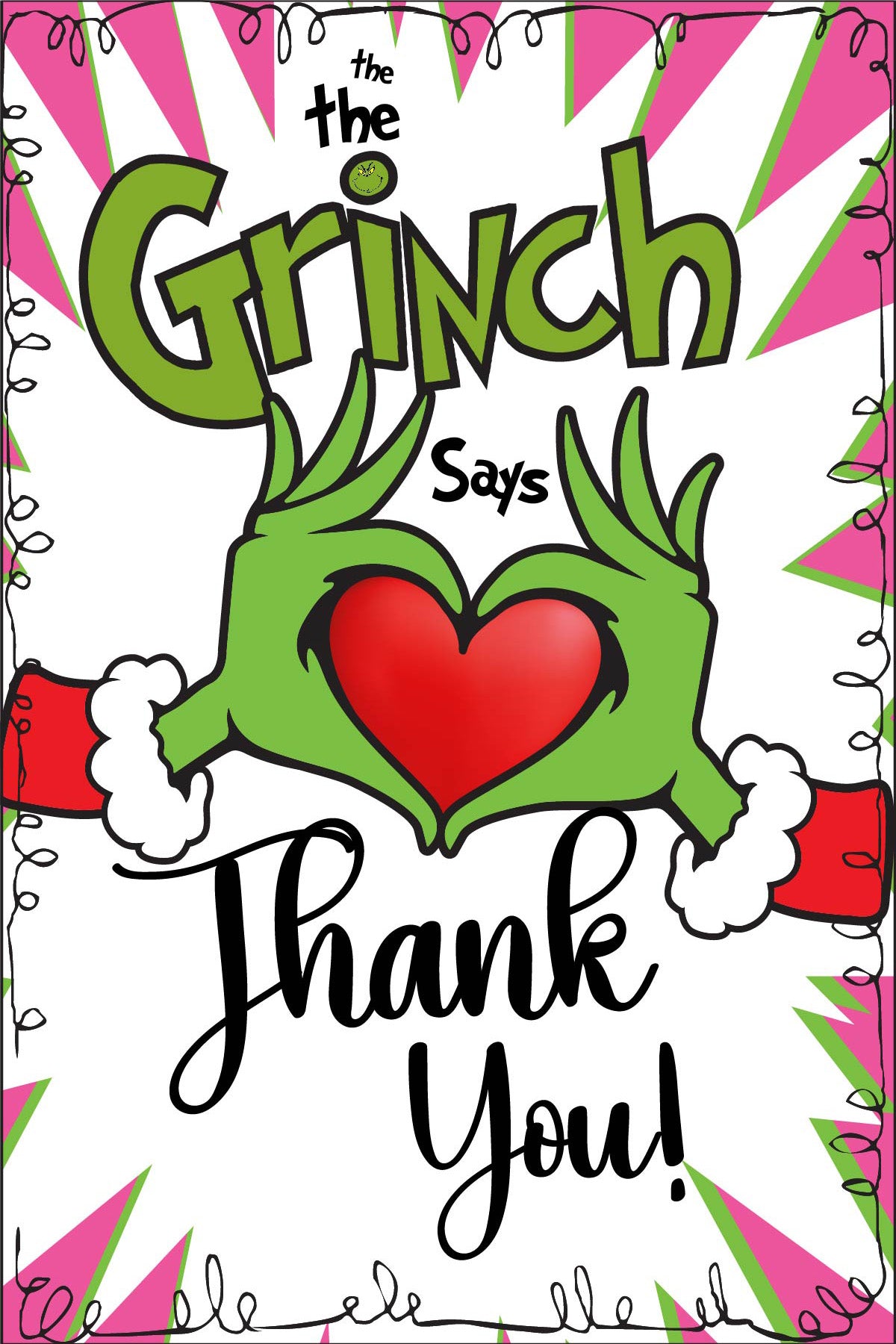 Grinch Birthday (pink) - Thank you Tags