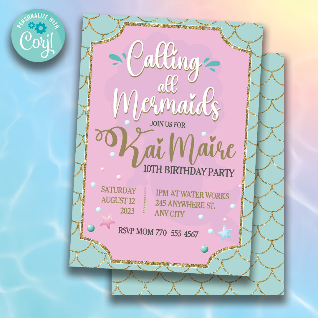 Mermaid Party Digital Invitation - Pink