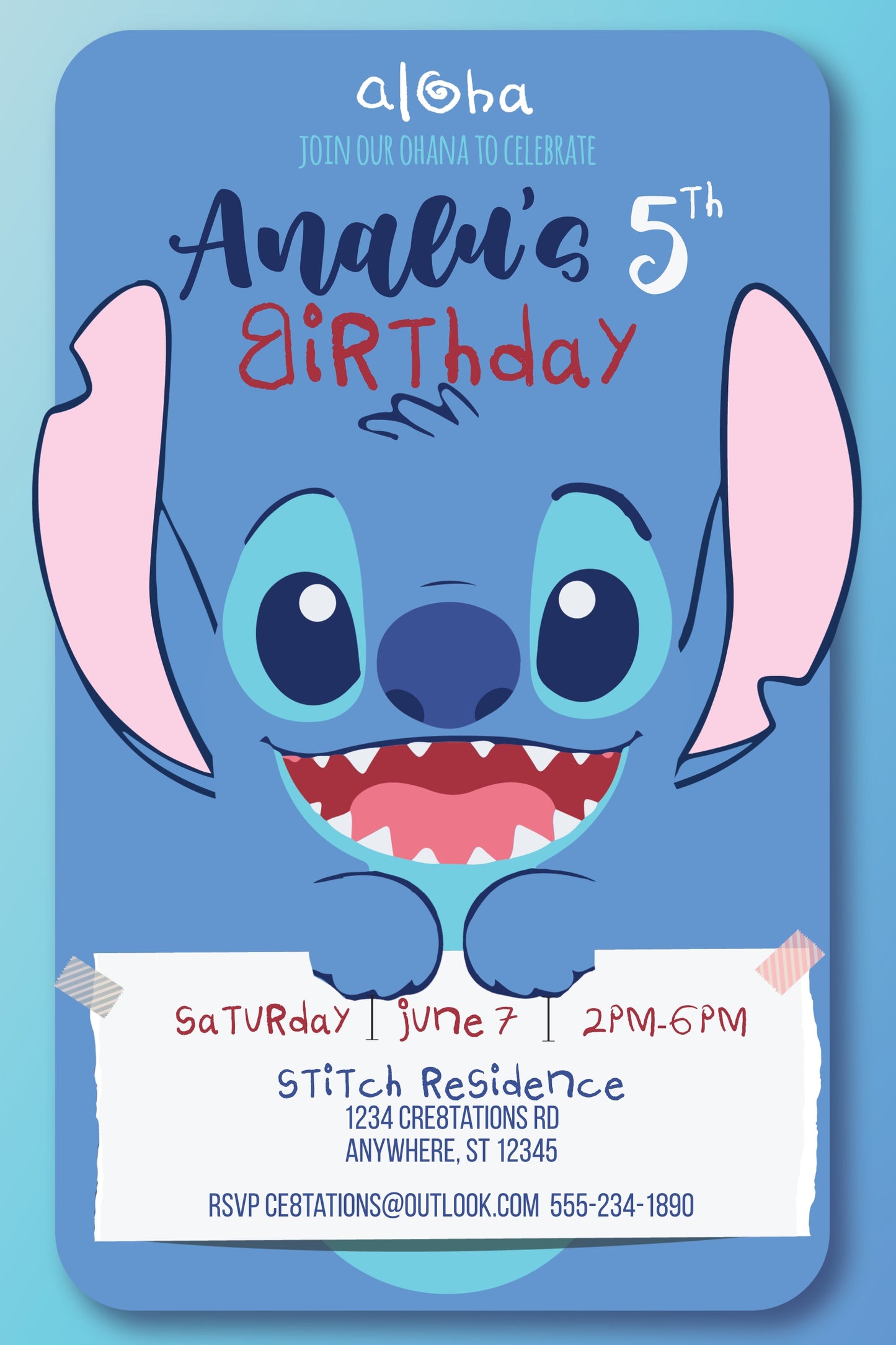 Stitch Birthday Party Invitation