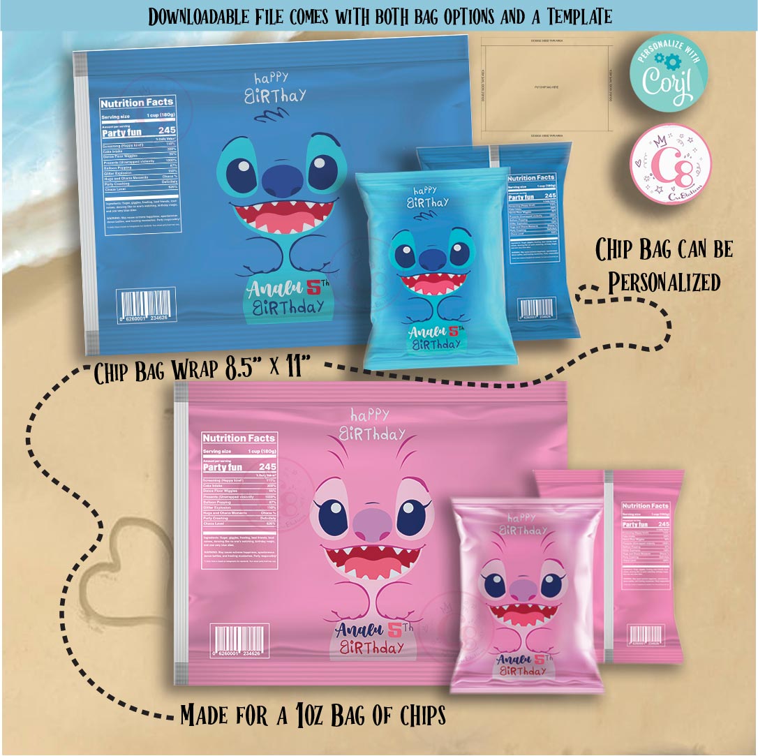 Stitch and Angel Chip Bag Label