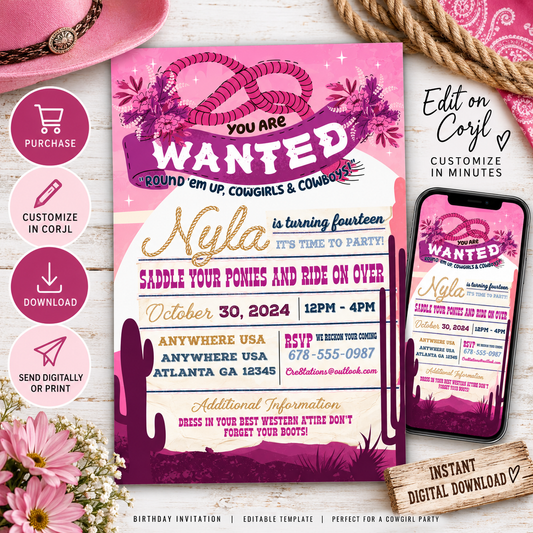 Cowgirl Digital Party Invitation