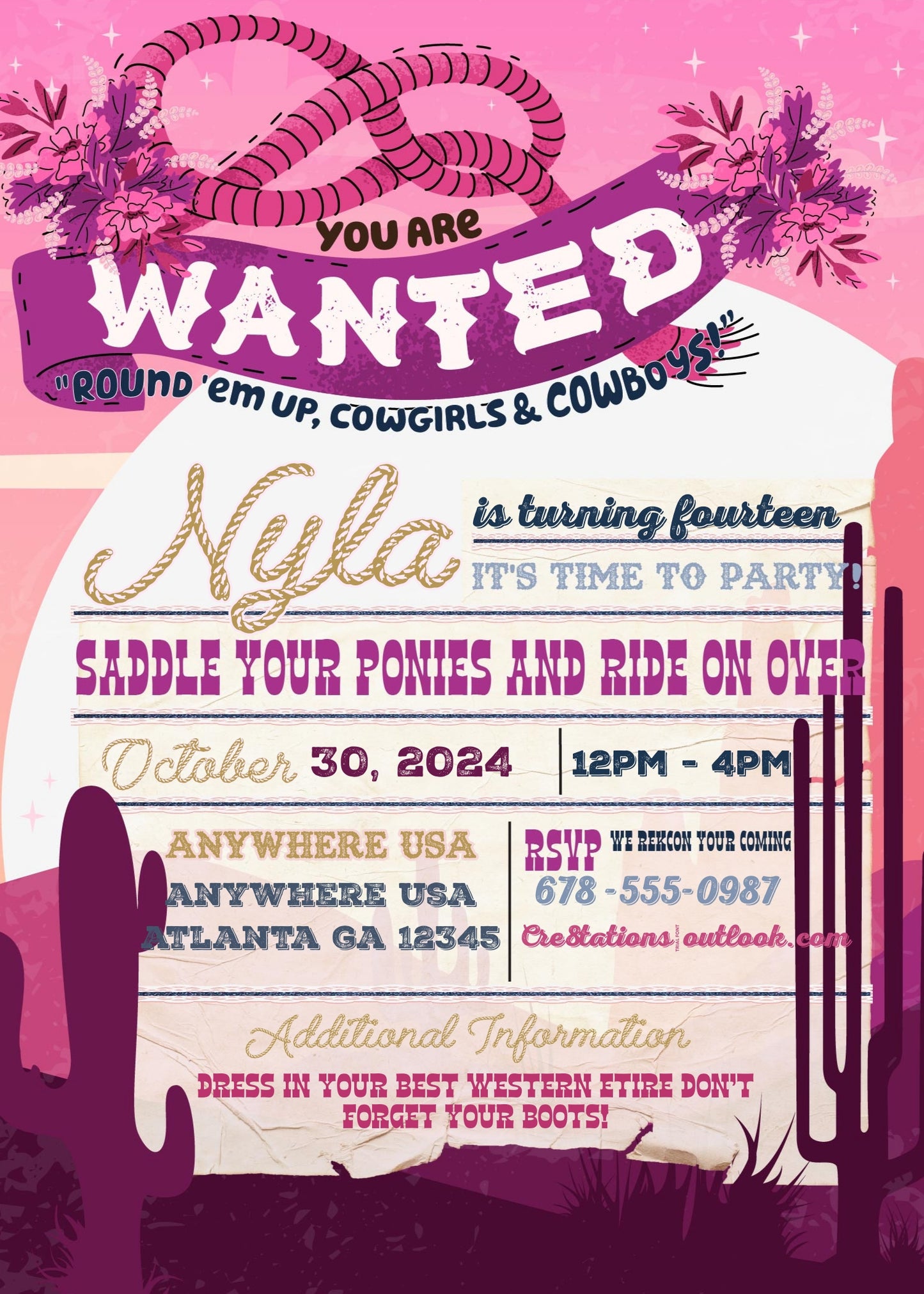 Cowgirl Digital Party Invitation