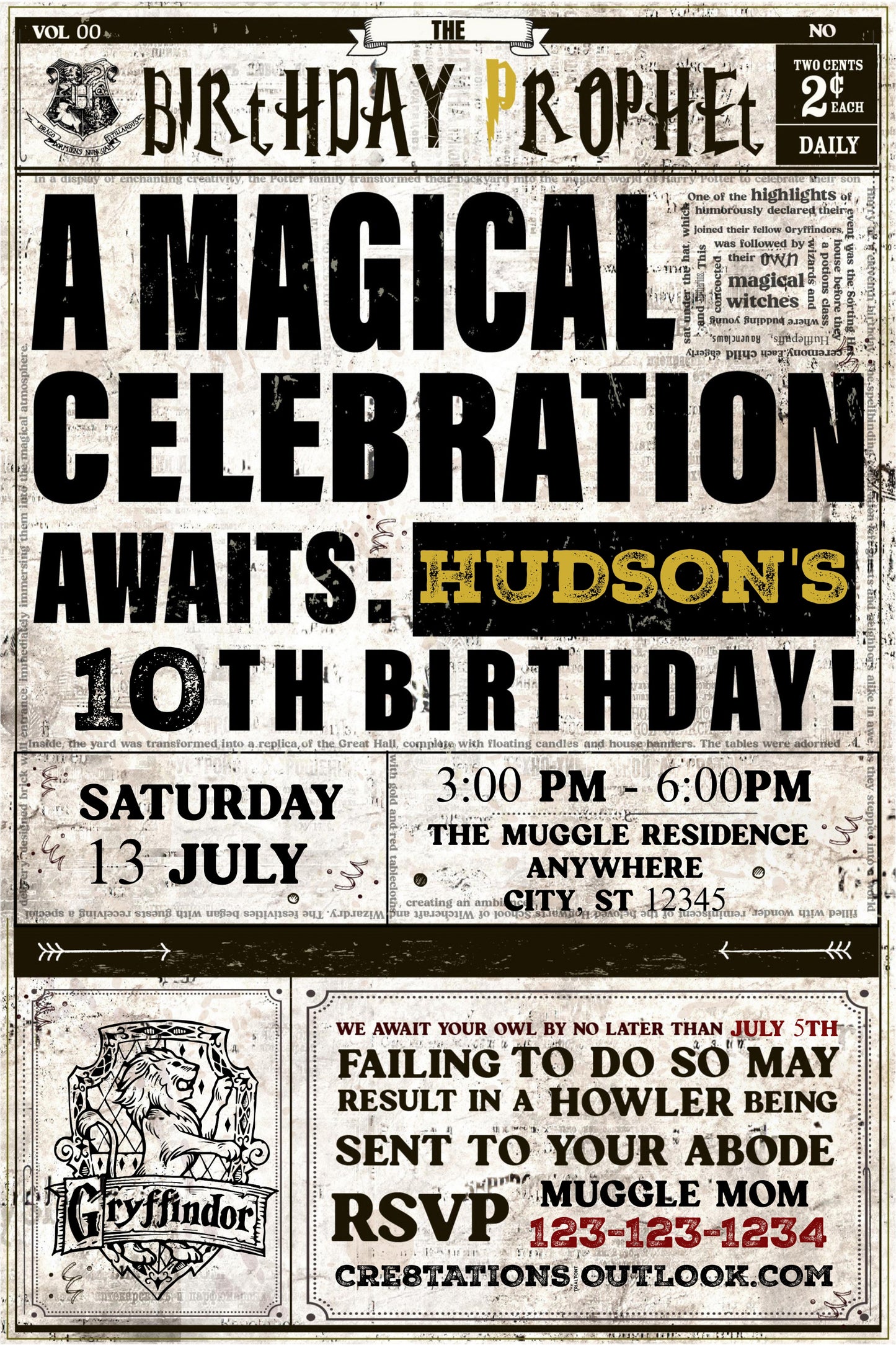 Harry Potter - Newspaper Invitation