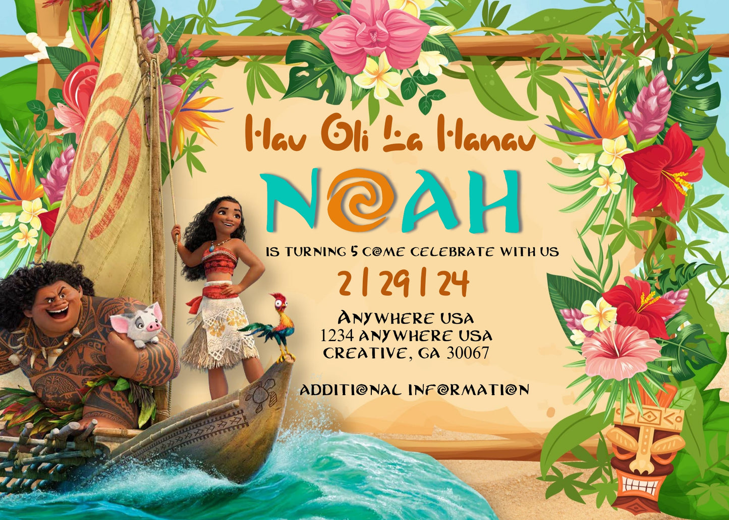 Moana Digital Birthday Invitation