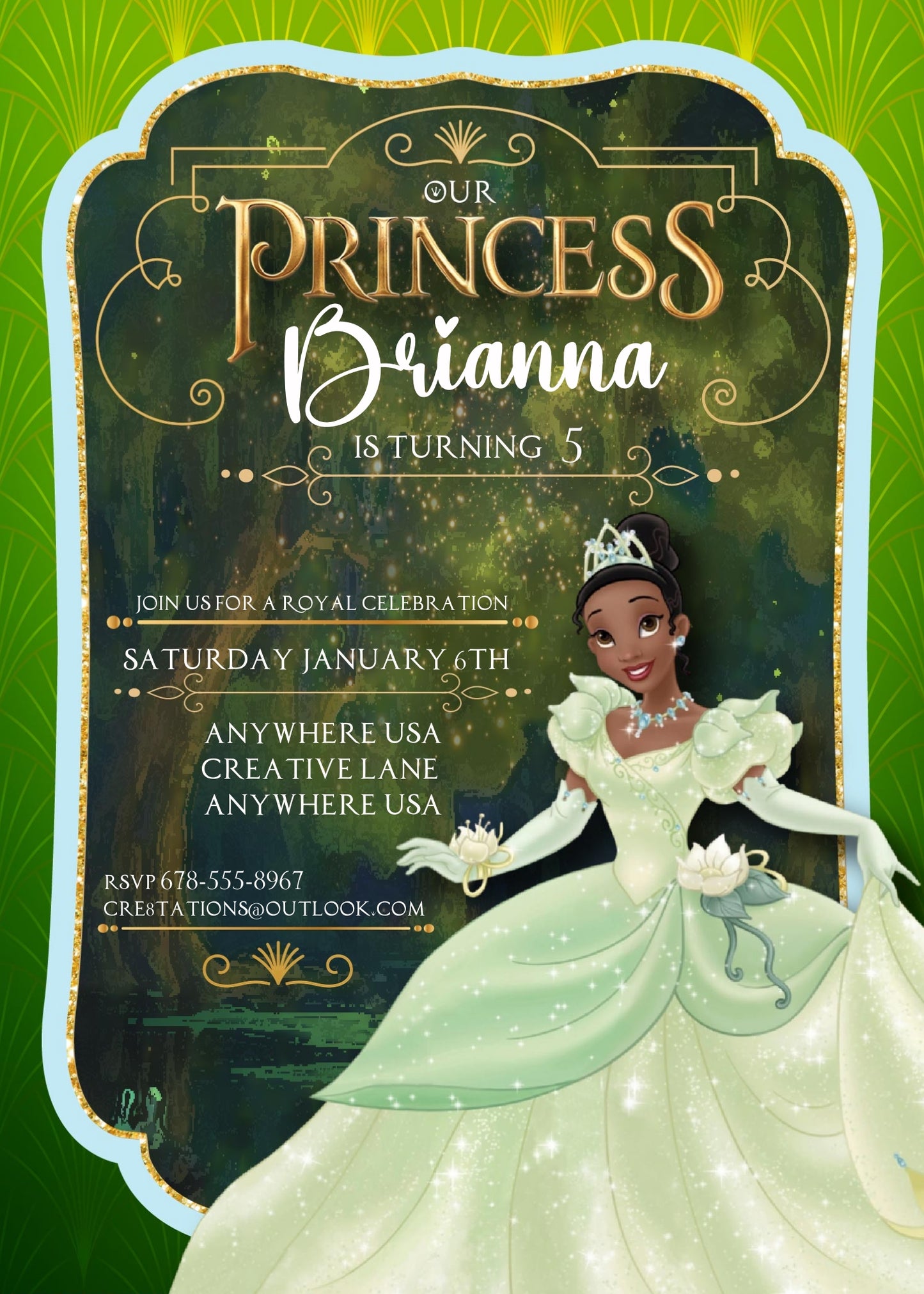 Princess Tiana Digital Party Invitation